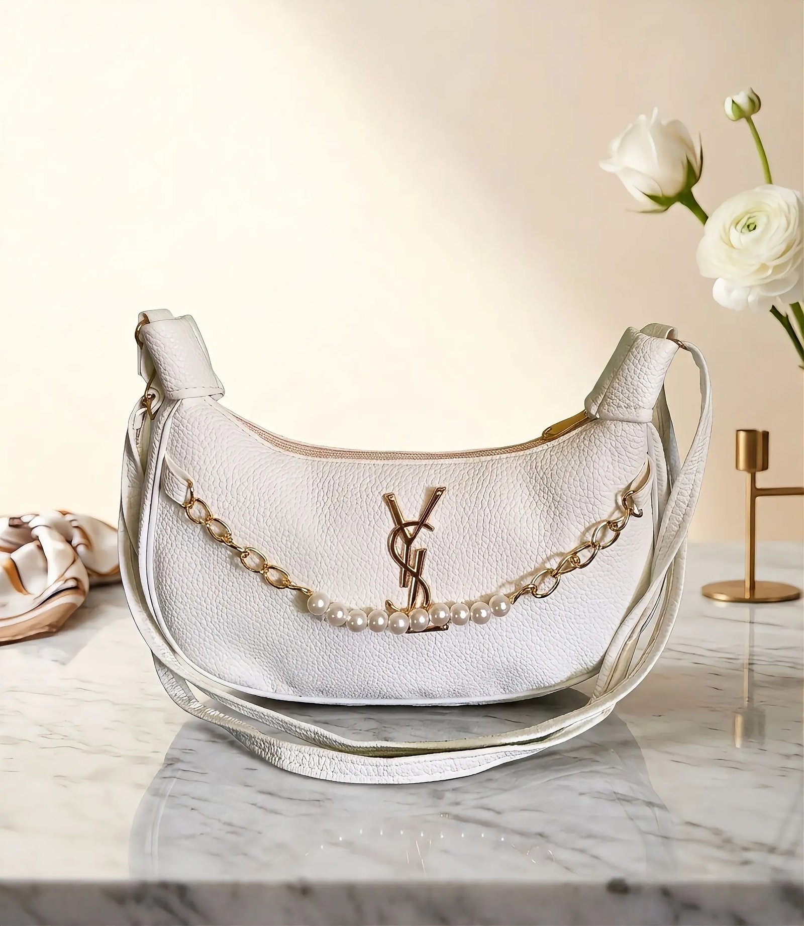 lv_0_20260810171051 Premium Leather Pearl-Chain Hobo Shoulder Bag - Image 1
