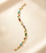 Premium Colorful Zircon Stone Leaf Pattern Bracelet - Image 3