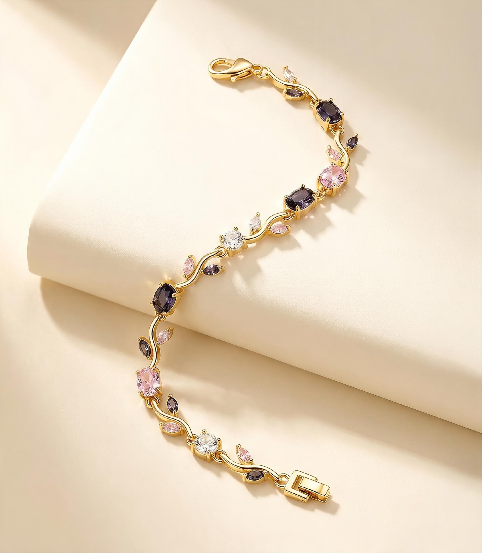 lv_0_20260811181512 Premium Colorful Zircon Stone Leaf Pattern Bracelet - Image 1